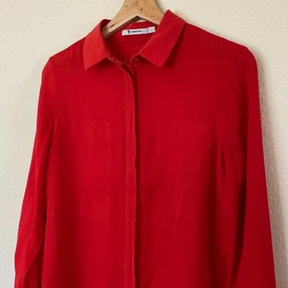 T BY ALEXANDER WANG Panel Button-Up Sheer Silk Blouse Long Sleeve Size S - Picture 3 of 5
